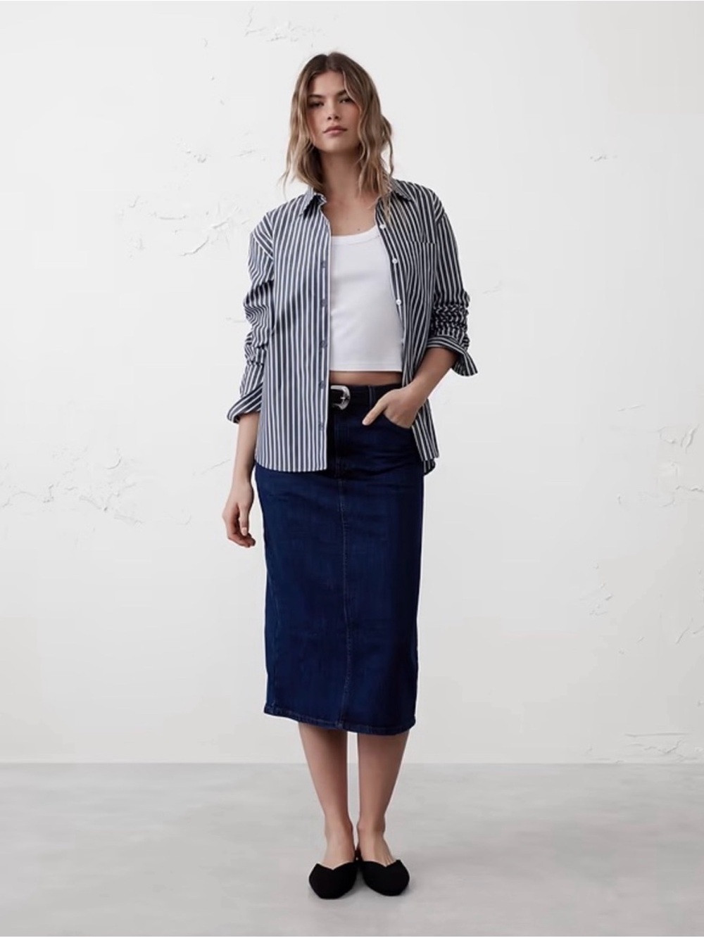 Banana Republic DENIM MIDI PENCIL SKIRT Dark Blue Wash